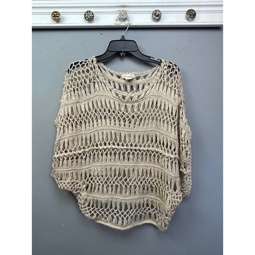 Sans Souci Sweater Top Womens Large neutral Crochet Open Knit Boho Batwing